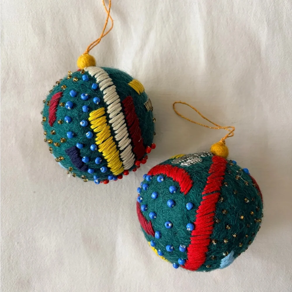 West Elm Felt Beaded Ornaments - Set of 2